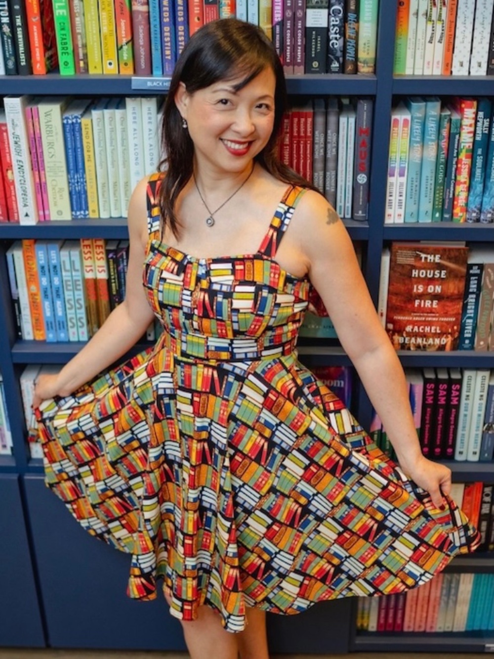 EVA ROSE Library Book Print Fold-Over Rockabilly Fit and Flare Dress M